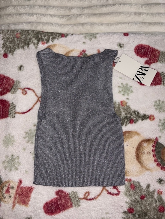 Zara Silver Metallic Ribbed Sleeveless Top - Picture 3 of 3